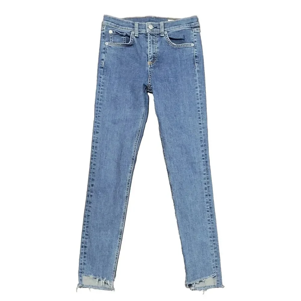 *SOLD**Rag & Bone Jeans 26 Womens Skinny Stretch Denim Med Blue Wash Raw - Picture 1 of 11